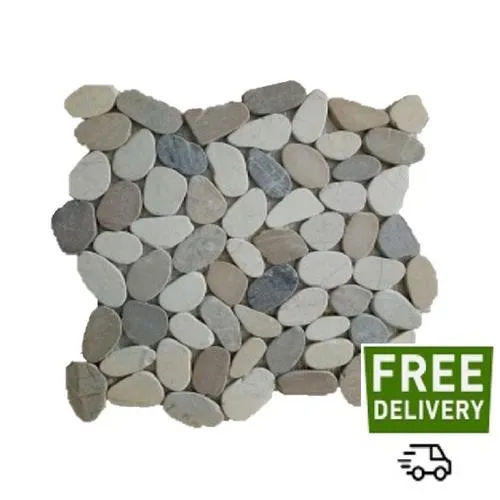Rain Forest Rain Forest pebble tiles 5-Pack White, Gray, Tan 12-in x 12-in Honed Natural Stone Pebble Mosaic Floor Tile, photo 3 of 3