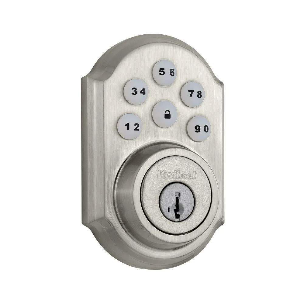 Kwikset SmartCode 909 Satin Nickel Single Cylinder Electronic Deadbolt Featuring SmartKey Security and Tustin Passage Lever, photo 13 of 14