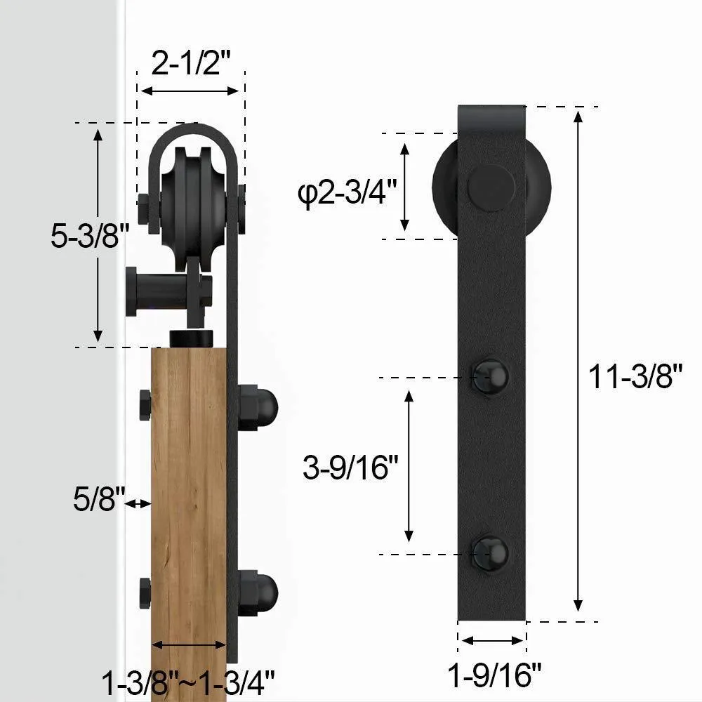WINSOON 10 ft./120 in. Frosted Black Sliding Barn Door Hardware Track Kit for Double Doors with Non-Routed Floor Guide, photo 7 of 7