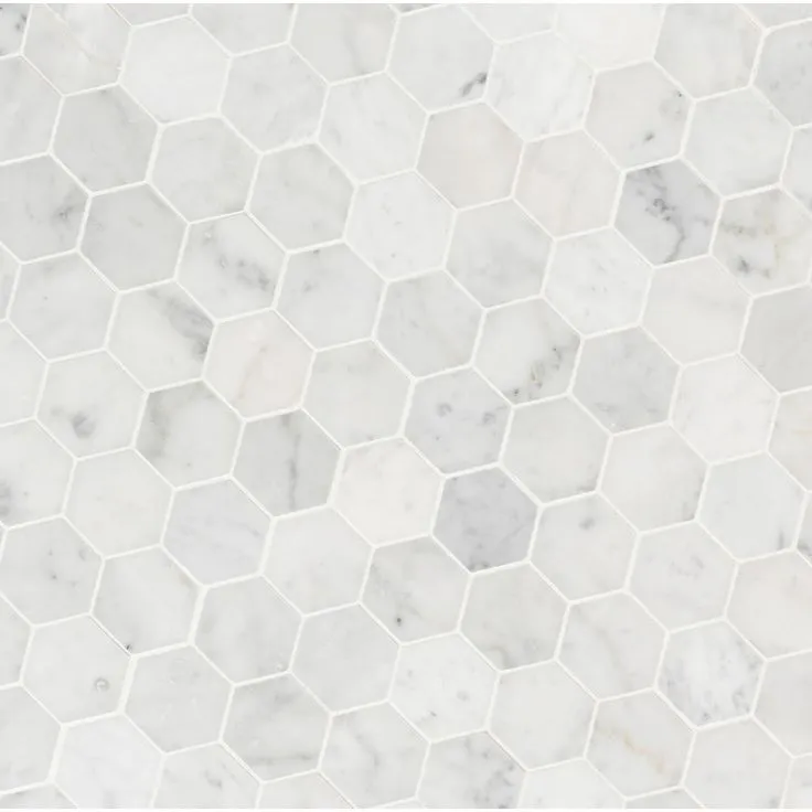 MSI Carrara White Hexagon 11.75 in. x 12 in. x 8mm Honed Marble Mesh-Mounted Mosaic Tile (9.8 sq. ft./case), photo 4 of 6
