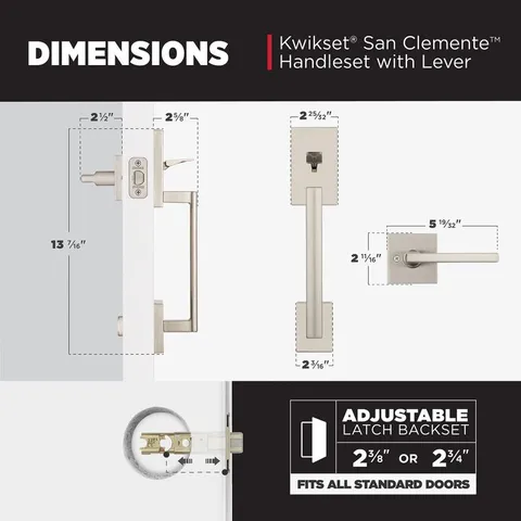 New Kwikset San Clemente Satin Nickel Door Handleset with Halifax Square Door Lever with Microban Antimicrobial Technology