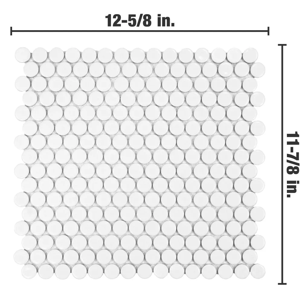 Merola Tile Hudson Penny Round Glossy White 12 in. x 12-5/8 in. x 5 mm Porcelain Mosaic Tile (10.74 sq. ft. / Case), photo 2 of 8
