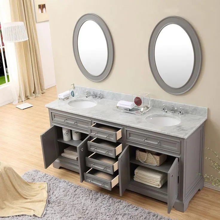 72 in. W x 21.5 in. D x 34 in. H Vanity in Cashmere Grey with Marble Vanity Top in Carrara White, photo 12 of 13