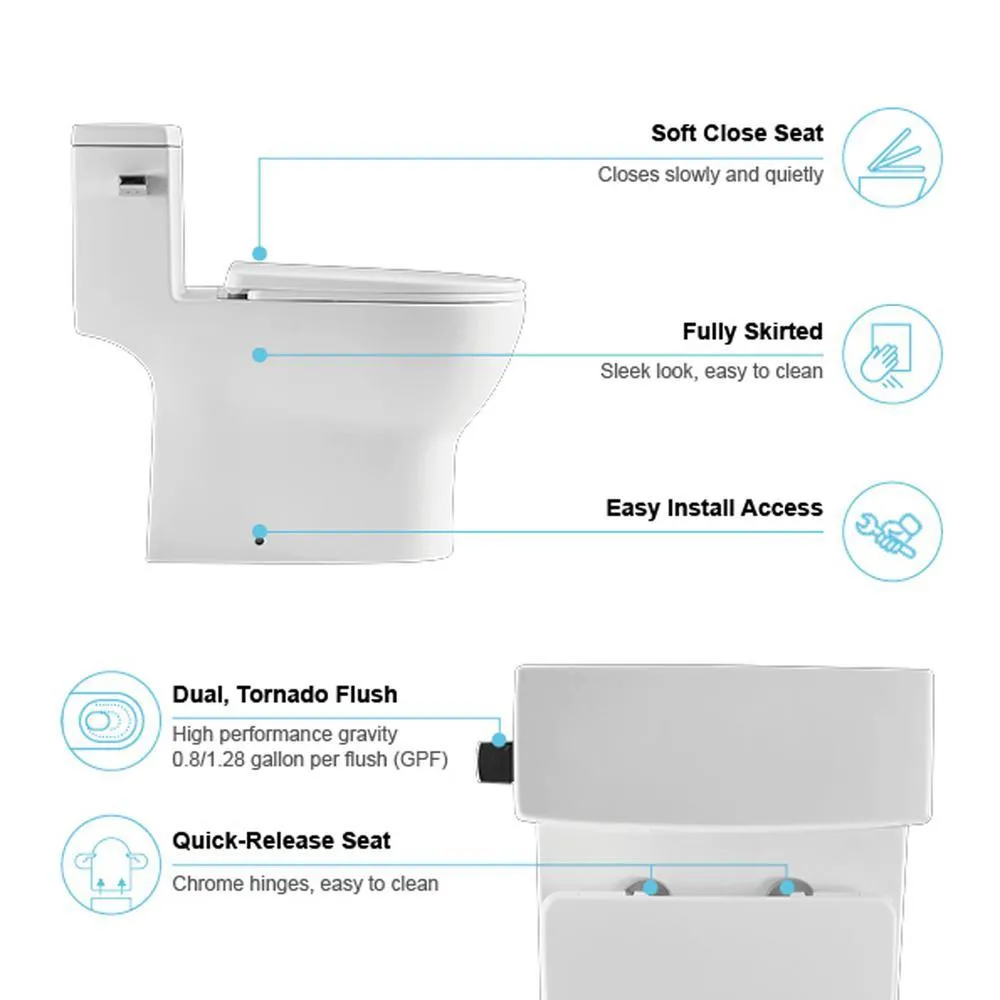 12 in. Rough-In 1-piece 1.28 GPF Single Flush Elongated Siphonic Jet Toilet in White, Seat Included, photo 5 of 8