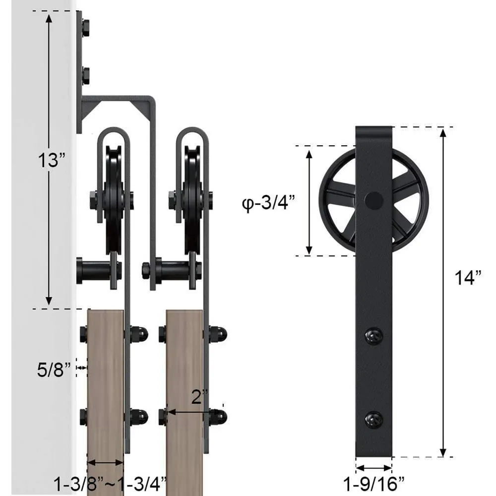 WINSOON 12 ft./144 in. Black Sliding Bypass Barn Door Hardware Track Kit for Double Doors with Non-Routed Floor Guide, photo 7 of 7
