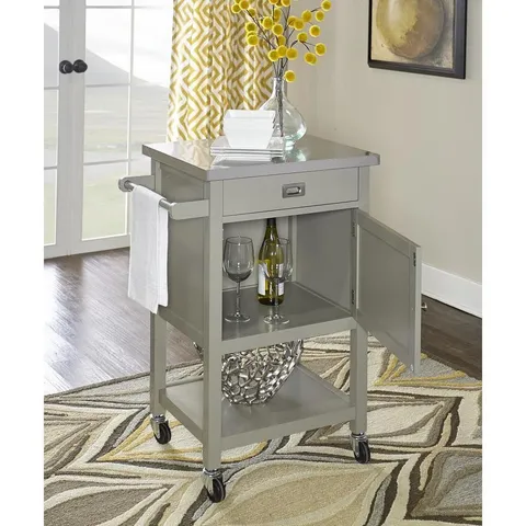 Gray Wood Base with Stainless Steel Metal Top Kitchen Cart
