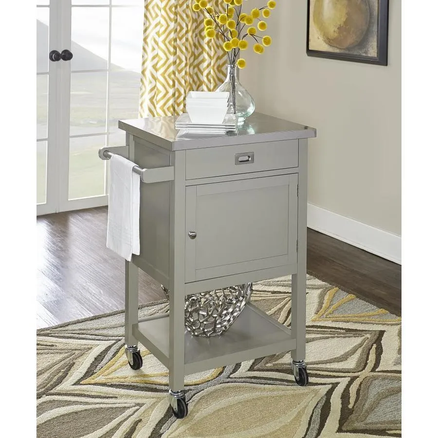Linon Gray Wood Base with Stainless Steel Metal Top Kitchen Cart (18-in x 25.2-in x 36-in), photo 2 of 3