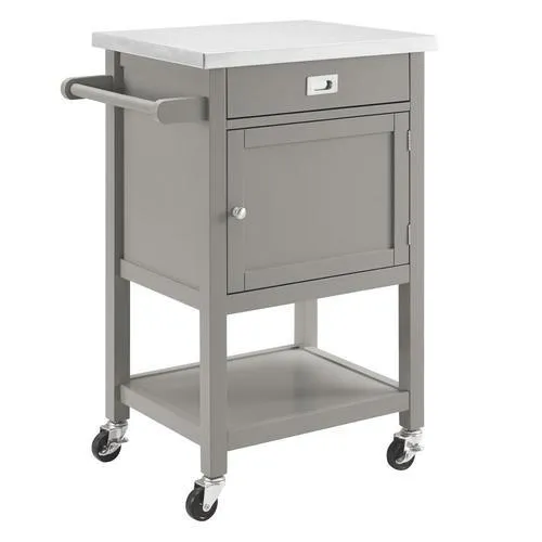 Linon Gray Wood Base with Stainless Steel Metal Top Kitchen Cart (18-in x 25.2-in x 36-in), photo 3 of 3