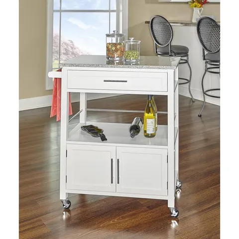 White Wood Base with Granite Top Kitchen Cart (18 × 33 × 36 in)