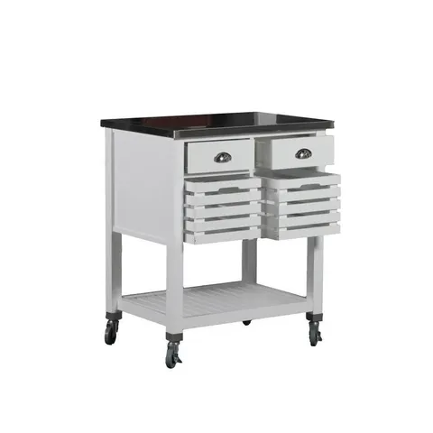 White Composite Base with Stainless Steel Metal Top Kitchen Cart