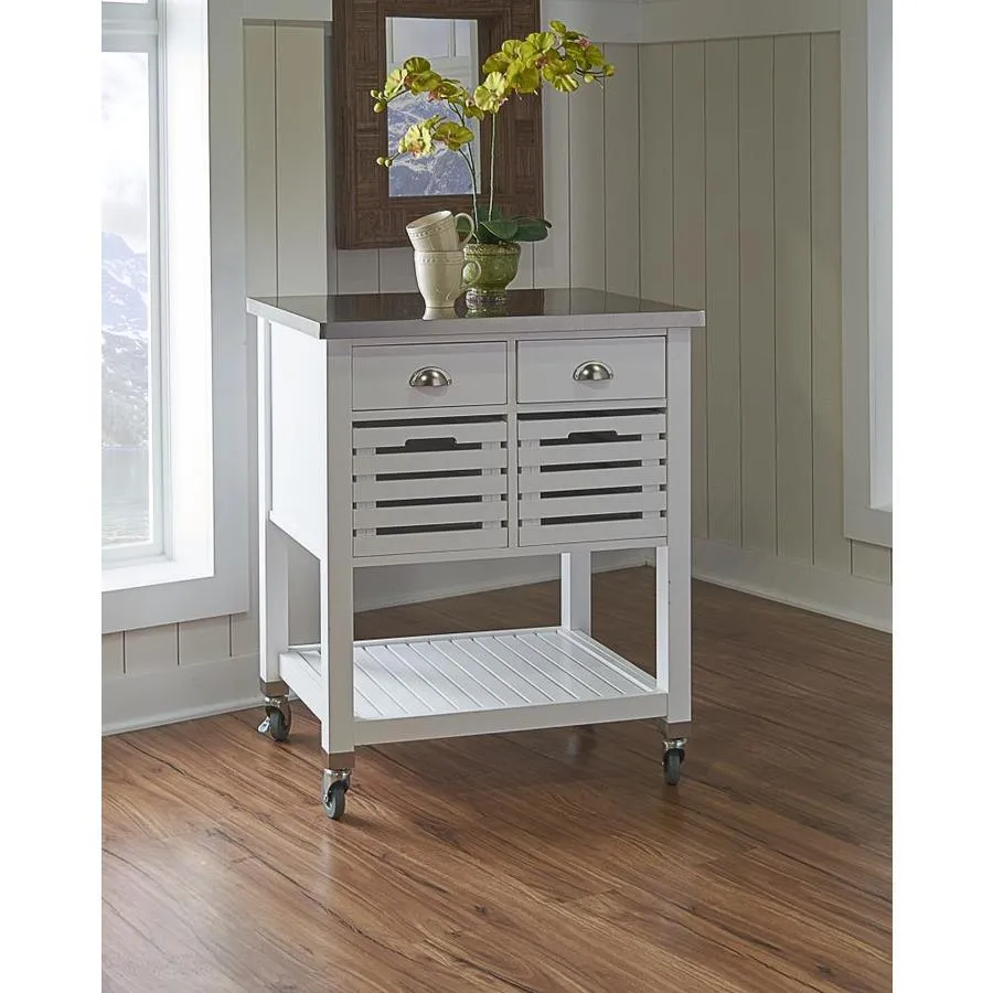 Linon White Composite Base with Stainless Steel Metal Top Kitchen Cart (22.05-in x 30-in x 36.02-in), photo 3 of 5
