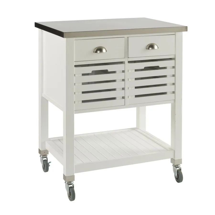 Linon White Composite Base with Stainless Steel Metal Top Kitchen Cart (22.05-in x 30-in x 36.02-in), photo 4 of 5