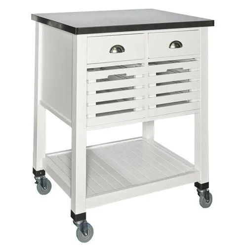 Linon White Composite Base with Stainless Steel Metal Top Kitchen Cart (22.05-in x 30-in x 36.02-in), photo 5 of 5