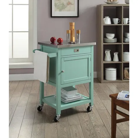 Green Wood Base with Stainless Steel Metal Top Kitchen Cart