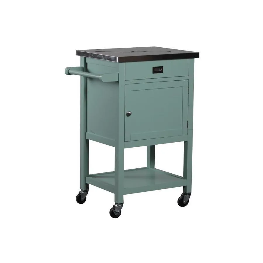 Linon Green Wood Base with Stainless Steel Metal Top Kitchen Cart (18-in x 25.2-in x 36-in), photo 2 of 3