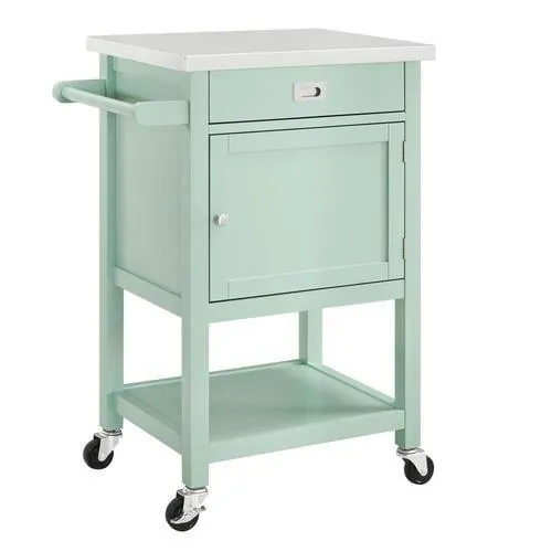 Linon Green Wood Base with Stainless Steel Metal Top Kitchen Cart (18-in x 25.2-in x 36-in), photo 3 of 3