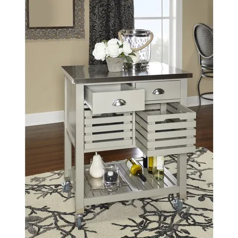 Gray Composite Base with Stainless Steel Metal Top Kitchen Cart