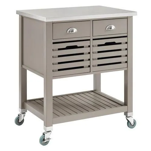 Linon Gray Composite Base with Stainless Steel Metal Top Kitchen Cart (22.05-in x 30-in x 36.02-in), photo 2 of 2