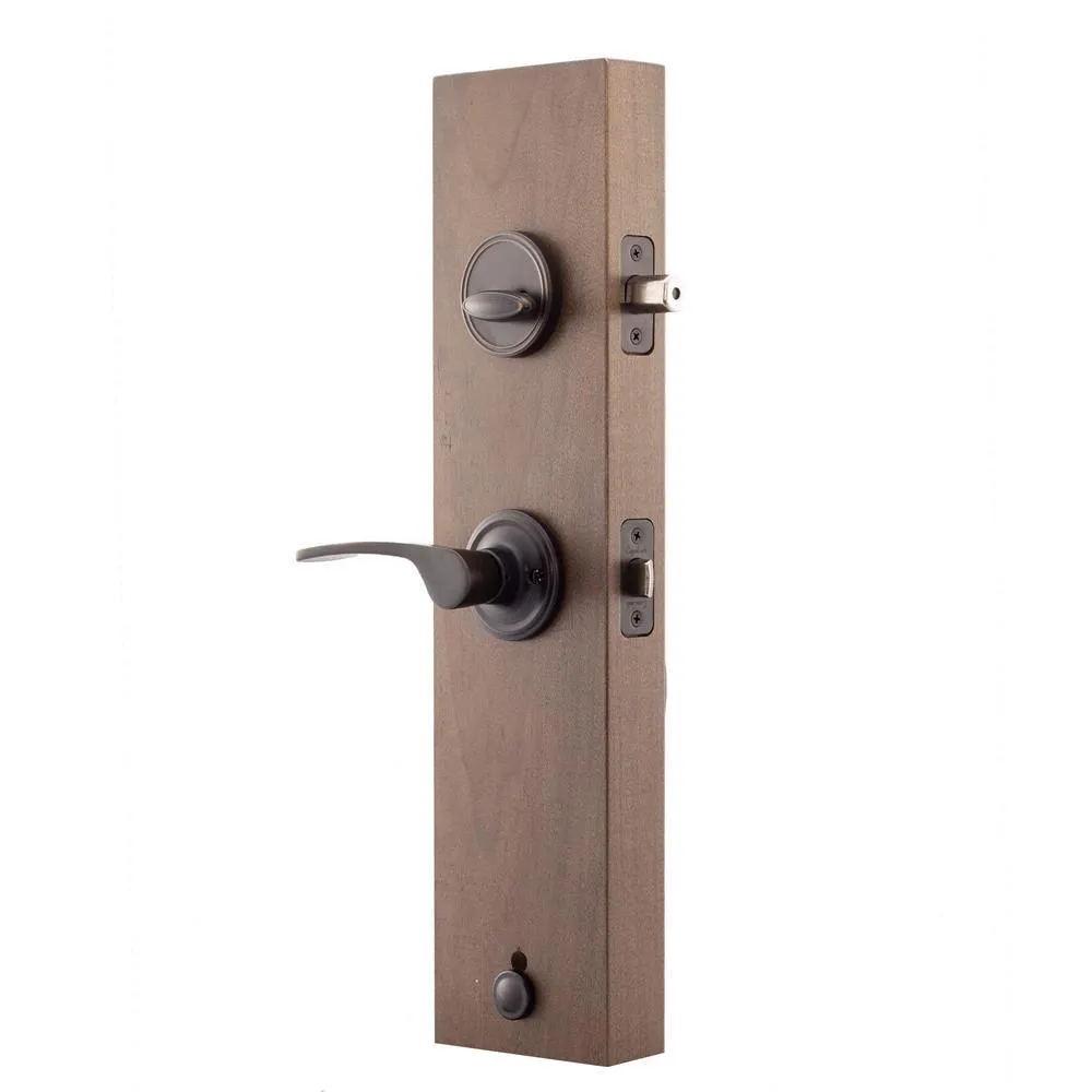 Mid Century Modern Tuscan Bronze Door Handleset with Right Hand Scandinavian Lever Trim, photo 4 of 5