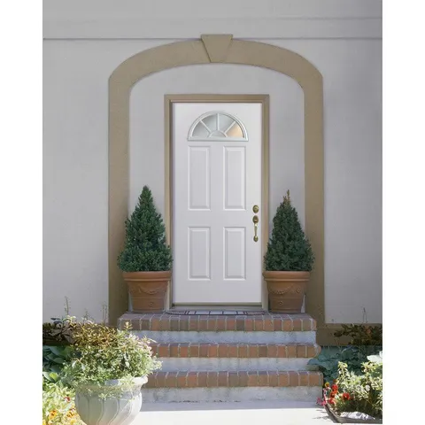 Sunburst 36 × 80 in Steel 1/4 Lite Left-Hand Inswing Primed Prehung Single Front Door