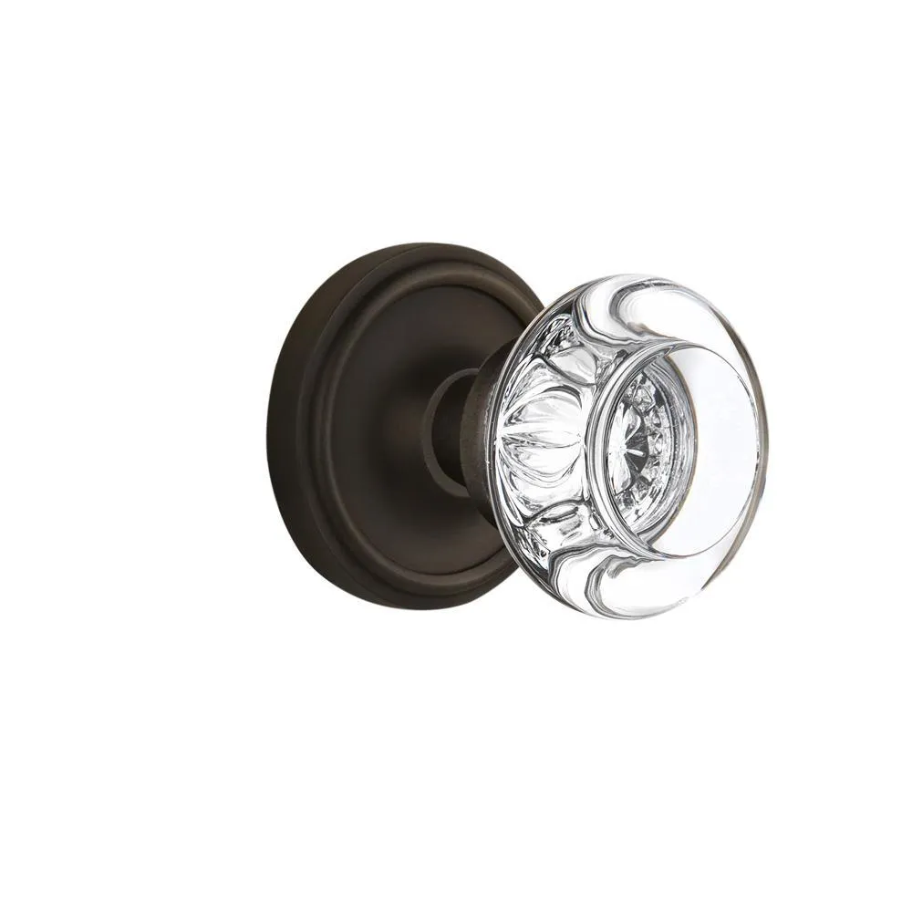 Classic Rosette 2-3/4 in. Backset Unlacquered Brass Privacy Bed/Bath Round Clear Crystal Glass Door Knob, photo 10 of 10