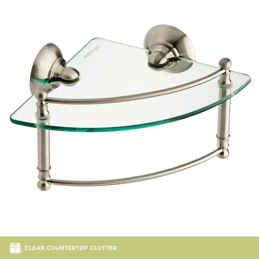 Delta 8 in. W Glass Corner Shelf with Hand Towel Bar in Brushed Nickel, photo 6 of 8