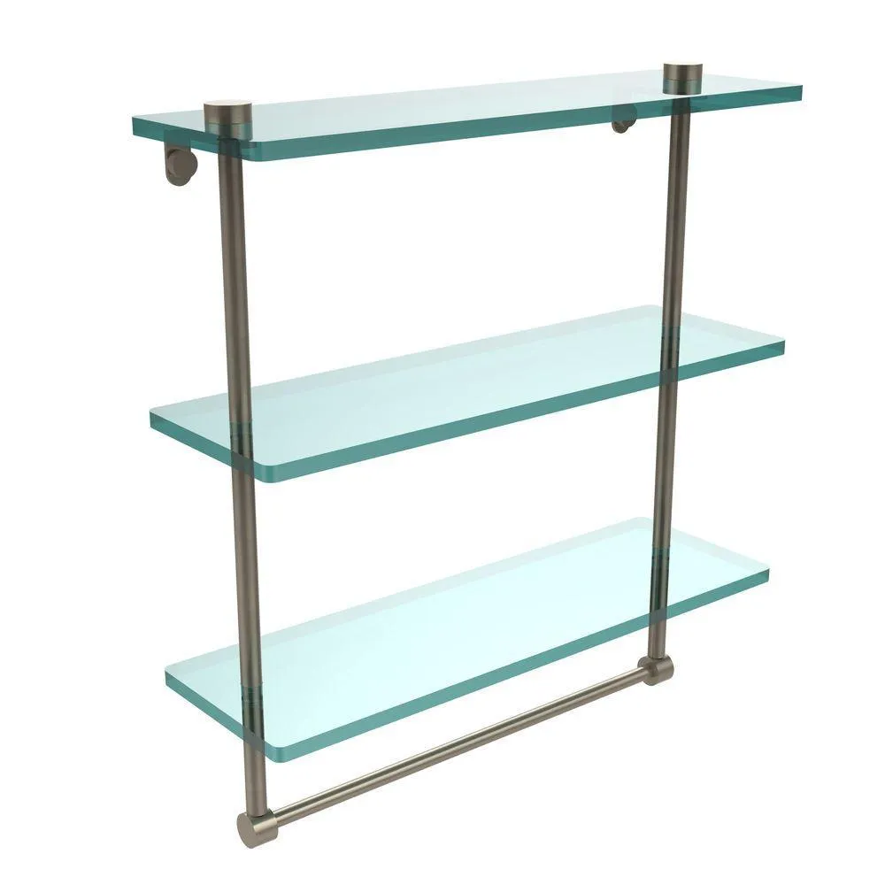 Allied Brass 16 in. L x 18 in. H x 5 in. W 3-Tier Clear Glass Bathroom Shelf with Towel Bar in Antique Bronze, photo 5 of 14