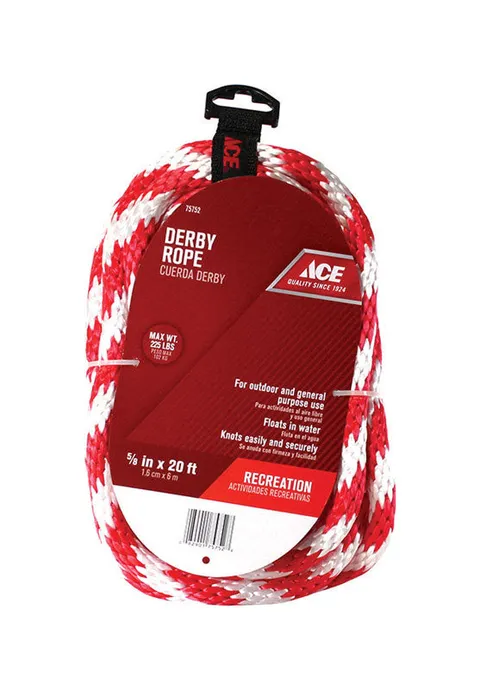 5/8 in deep · 20 ft long Red/White Solid Braided Poly Derby Rope