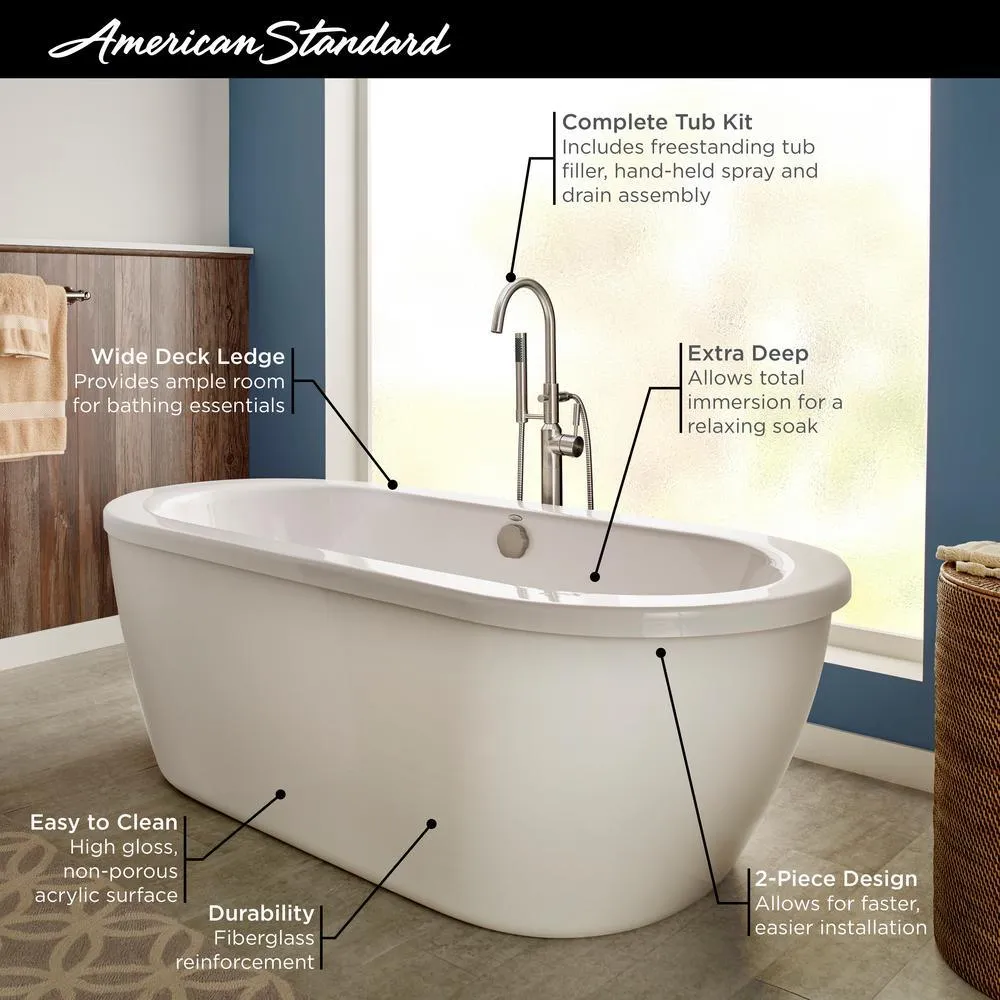 Cadet 5.5 ft. Acrylic Flatbottom Freestanding Bathtub in Artic White with Polished Chrome Drain and Filler, photo 3 of 5