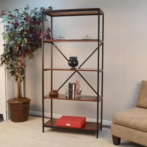 Brayden Chestnut/Black Metal 4-Shelf Bookcase