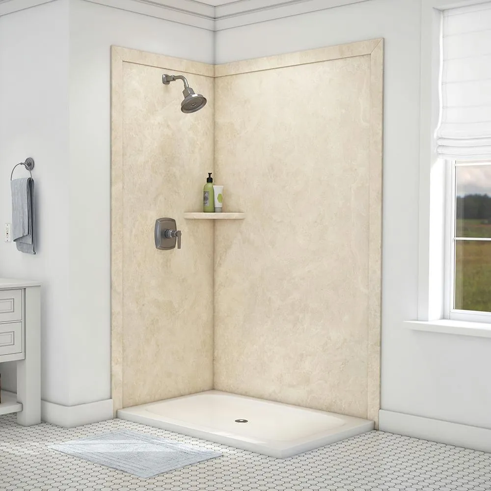 Elegance 36 in. x 48 in. x 80 in. 7-Piece Easy Up Adhesive Corner Shower Wall Surround in Triton, photo 16 of 24