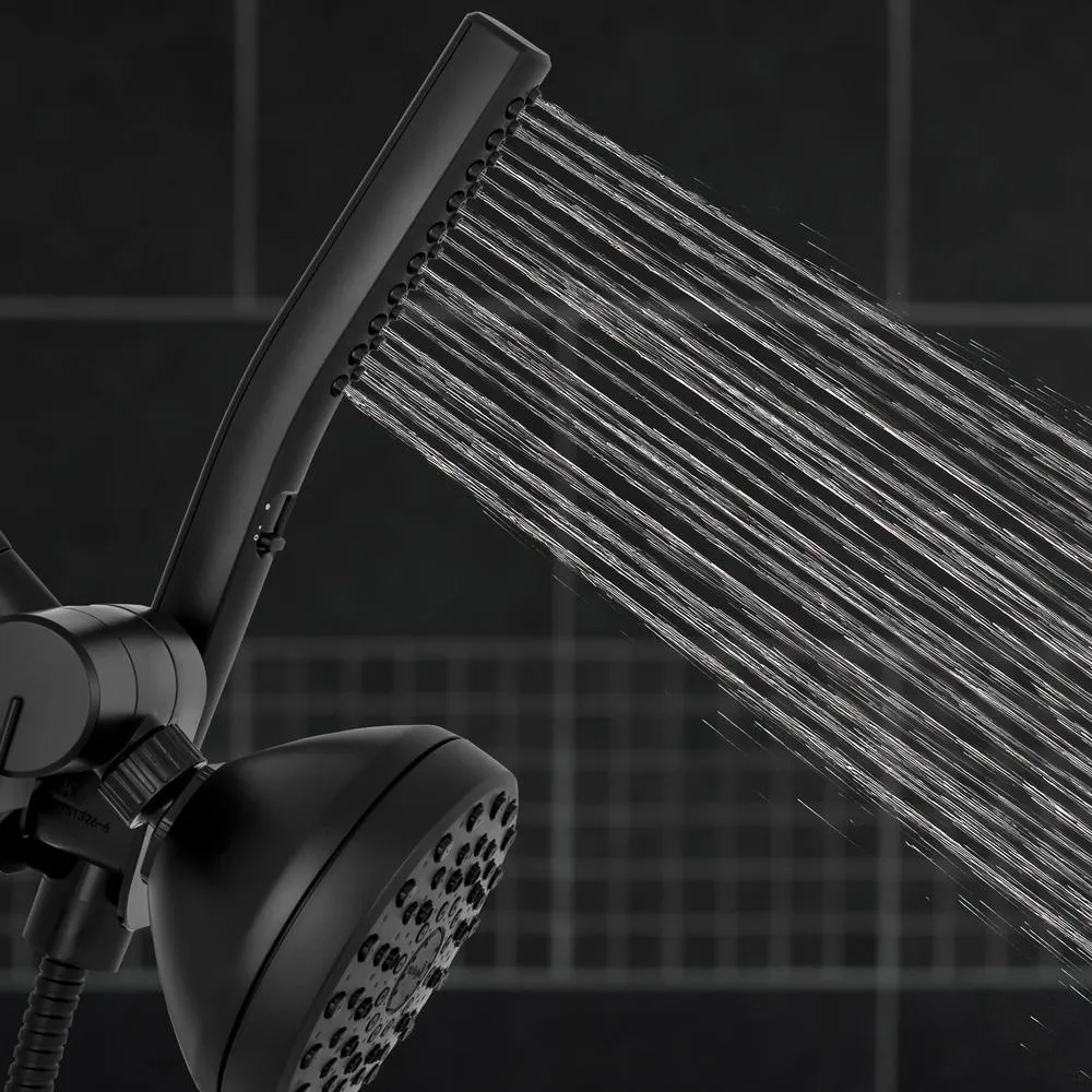 12-Spray High Pressure 1.8 GPM 5 in. Wall Mount Dual Shower Head and Handheld Shower Head in Matte Black, photo 5 of 7