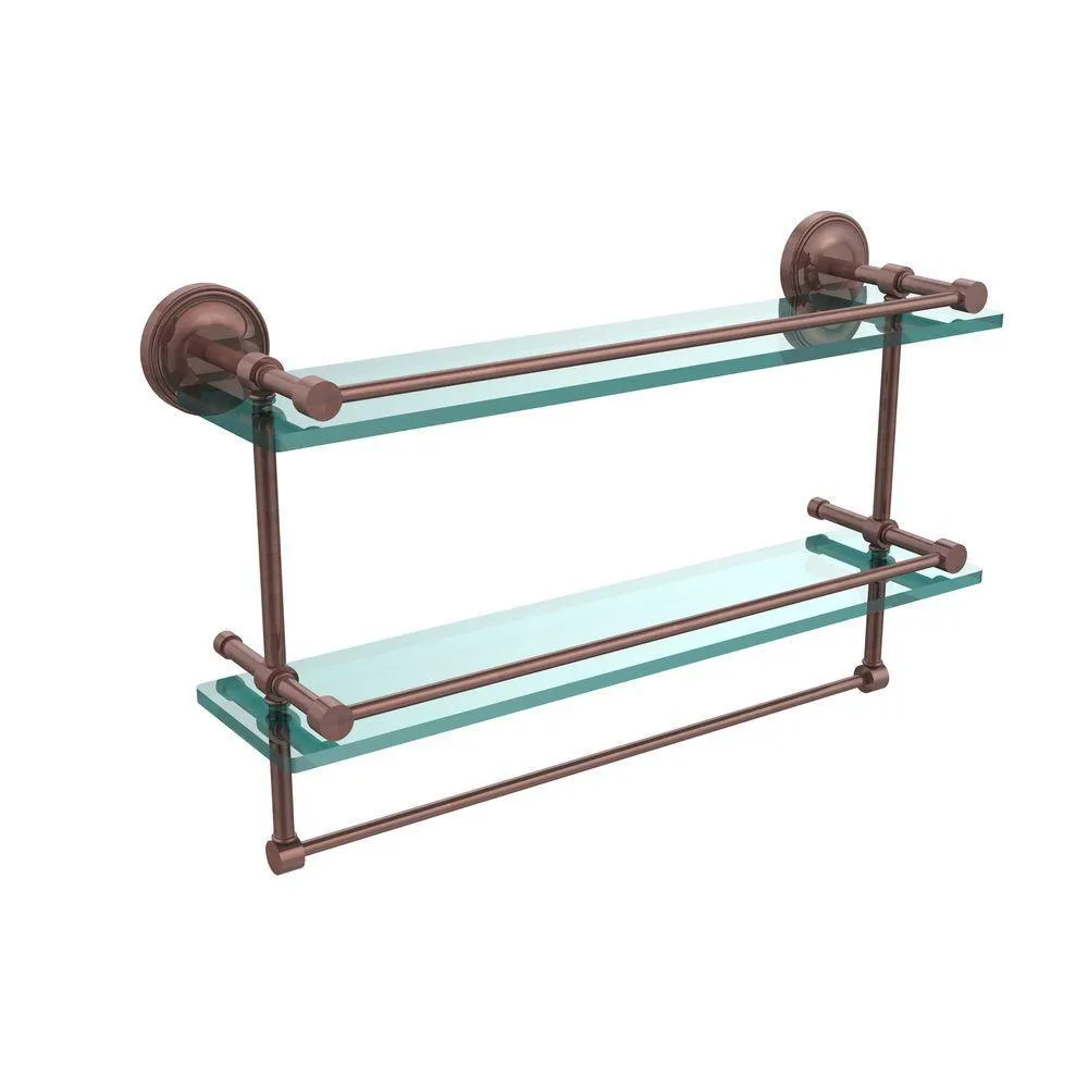 Allied Brass 22 in. L x 12 in. H x 5 in. W 2-Tier Clear Glass Bathroom Shelf with Towel Bar in Polished Chrome, photo 9 of 14