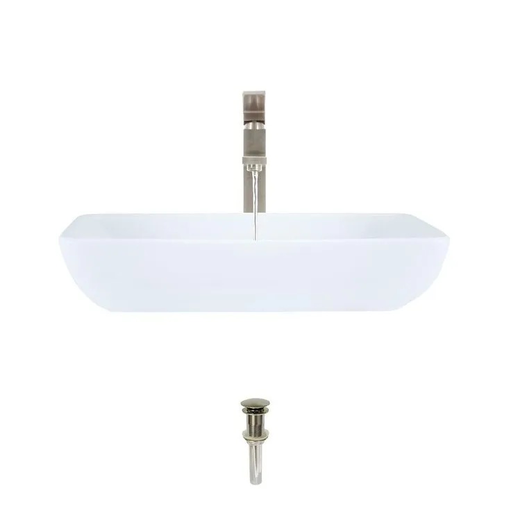 MR Direct Porcelain Vessel Sink in White with 721 Faucet and Pop-Up Drain in Brushed Nickel, photo 5 of 9
