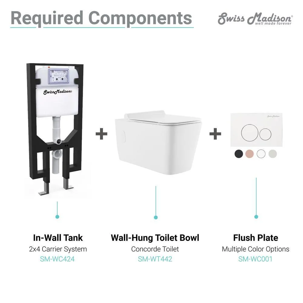 Swiss Madison 0.8/1.28 GPF Concorde Wall Hung Square Dual Flush Elongated Toilet Bowl in White, photo 7 of 11
