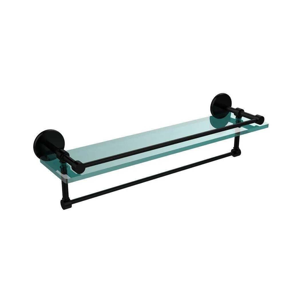 22 in. L x 5 in. H x 5 in. W Gallery Clear Glass Bathroom Shelf with Towel Bar in Satin Nickel, photo 12 of 14