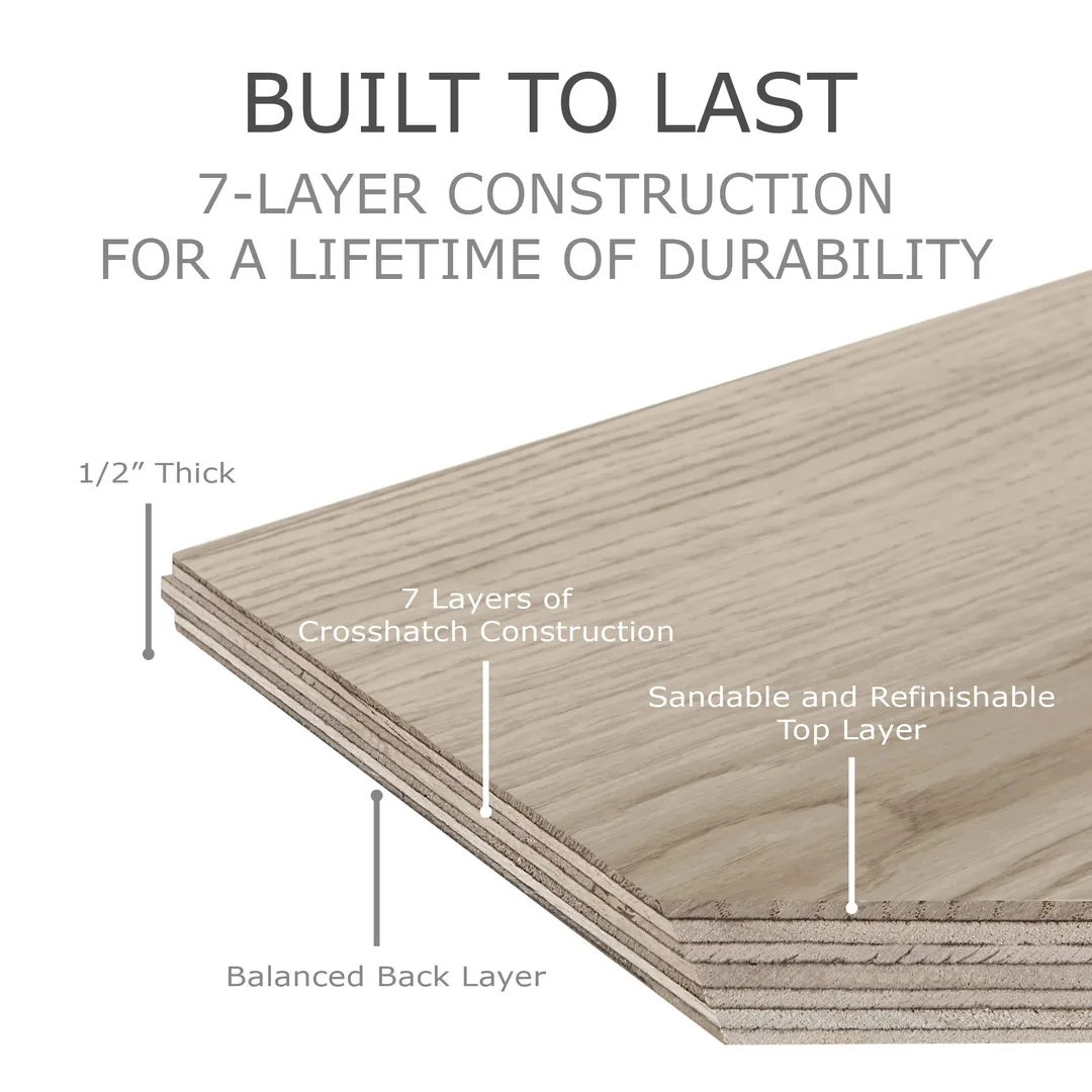 Element Flooring Irving Park Roman Sand European white oak 9/16-in T x 8-33/50-in W Water Resistant Wirebrushed Engineered Hardwood Flooring ( 31.25-sq ft / Carton ), photo 12 of 13