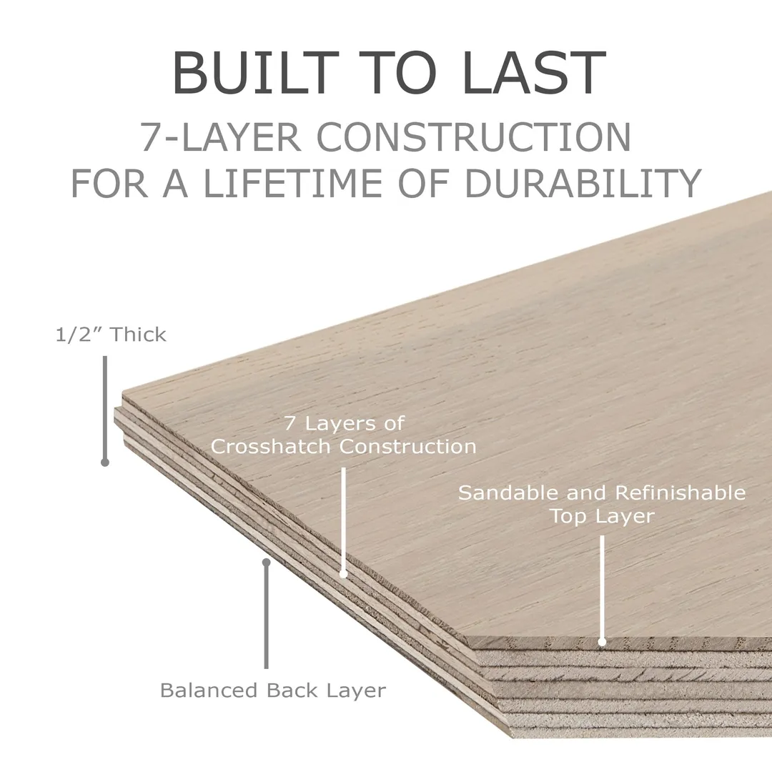 Element Flooring Sahara Evening White European white oak 1/2-in T x 7-1/2-in W Water Resistant Wirebrushed Engineered Hardwood Flooring ( 31.09-sq ft / Carton ), photo 12 of 14