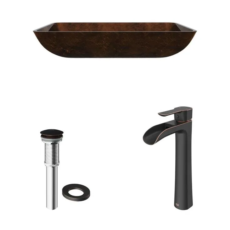 VIGO Glass Vessel Bathroom Sink in Russet and Niko Faucet Set in Antique Rubbed Bronze, photo 5 of 11