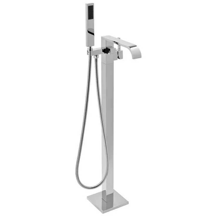 1-Handle Freestanding Floor Mount Roman Tub Faucet Bathtub Filler with Hand Shower in Chrome, photo 5 of 8