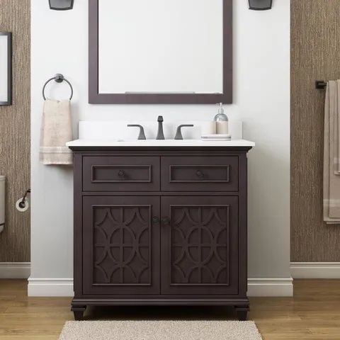 Chelney 36-in Espresso Single Sink Bathroom Vanity with Carrera White Engineered Stone Top
