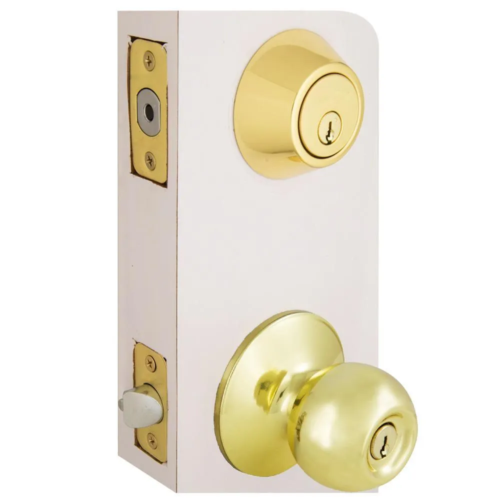 Saturn Polished Brass Entry Knob and Single Cylinder Deadbolt Combo Pack with SC1 Keyway, photo 3 of 5