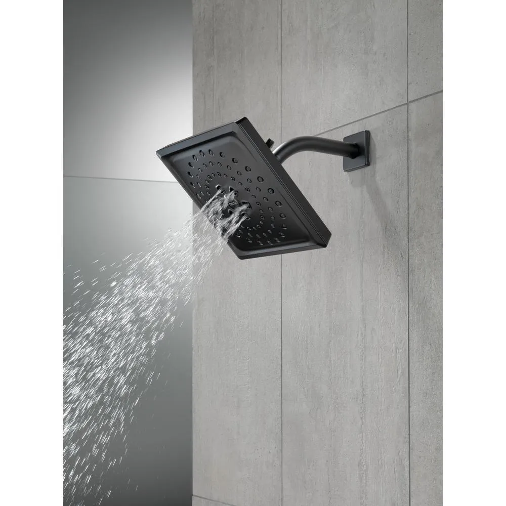 3-Spray 7.6 in. Single Wall Mount Fixed Rain H2Okinetic Shower Head in Matte Black, photo 3 of 11