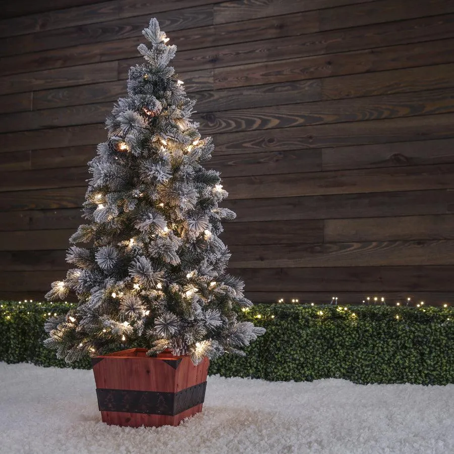Holiday Living 4-ft Pine Pre-Lit Traditional Slim Flocked Artificial Christmas Tree with 100 Constant White Clear Incandescent Lights, photo 3 of 5