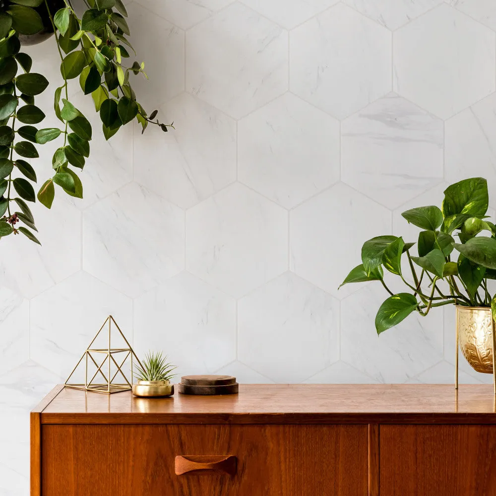 Merola Tile Eterno Carrara Hex 8-5/8 in. x 9-7/8 in. Porcelain Floor and Wall Tile (11.56 sq. ft. / case), photo 4 of 8