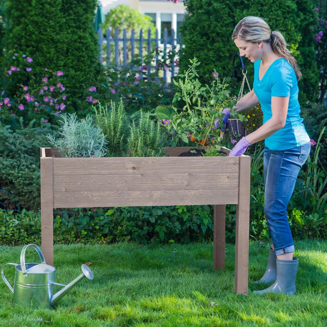 Outdoor Essentials 31.75 in. H X 45.5 in. W X 24 in. D Wood Elevated Garden Box Gray, photo 4 of 4