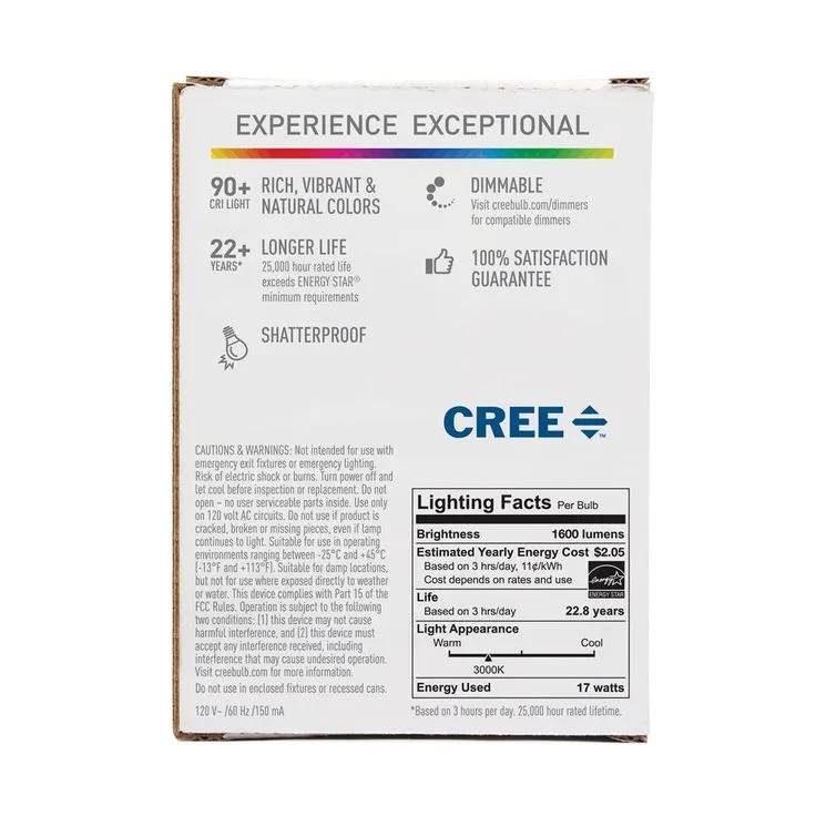 Cree 100W Equivalent Bright White (3000K) A21 Dimmable Exceptional Light Quality LED Light Bulb, photo 8 of 10