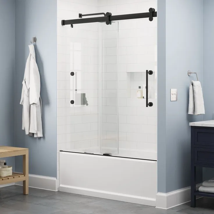 Delta Paxos 60 in. W x 62-1/4 in. H Frameless Sliding Bathtub Door in Matte Black with 5/16 in. (8mm) Tempered Clear Glass, photo 5 of 5