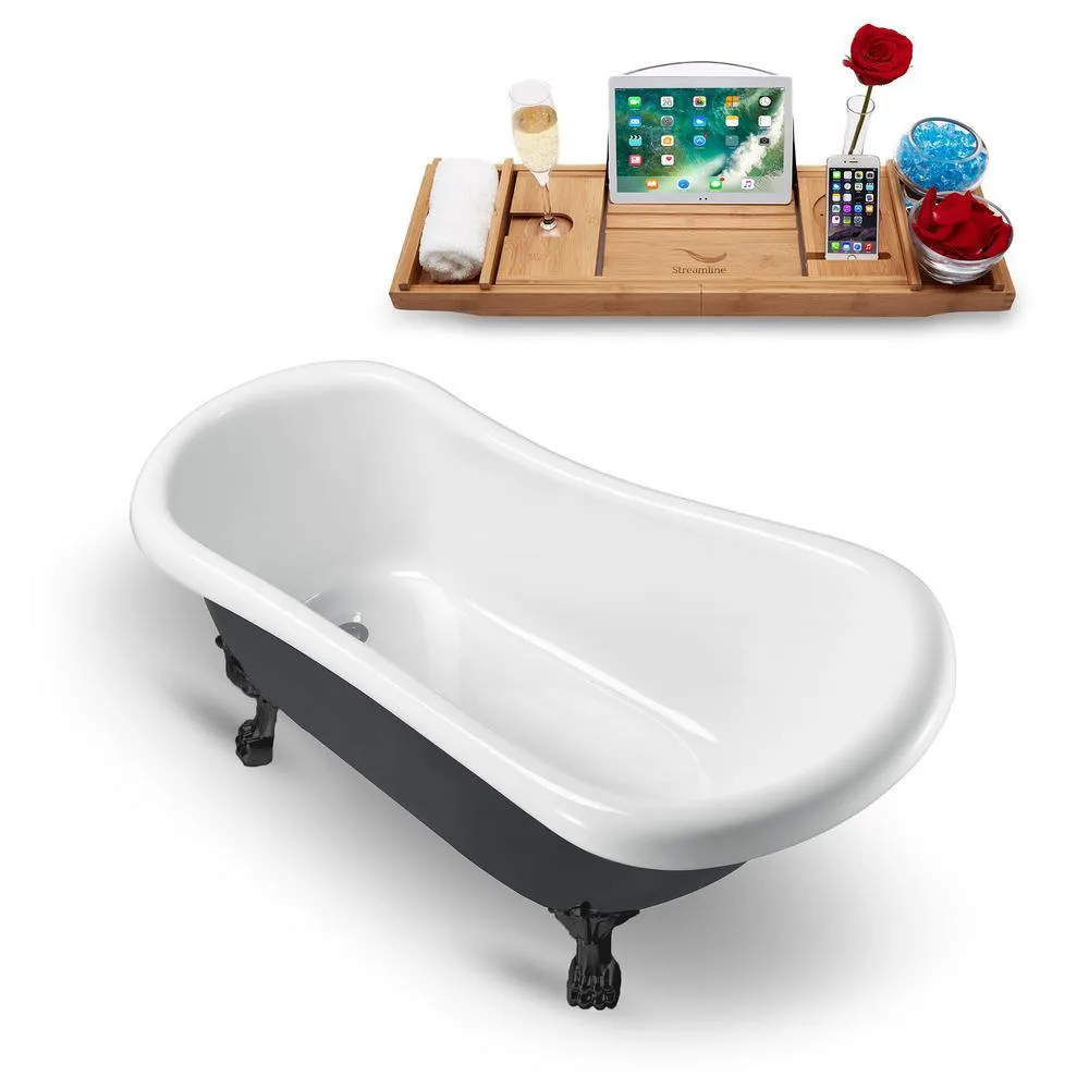 Streamline 61 in. Acrylic Fiberglass Clawfoot Non-Whirlpool Bathtub in Black, photo 2 of 7