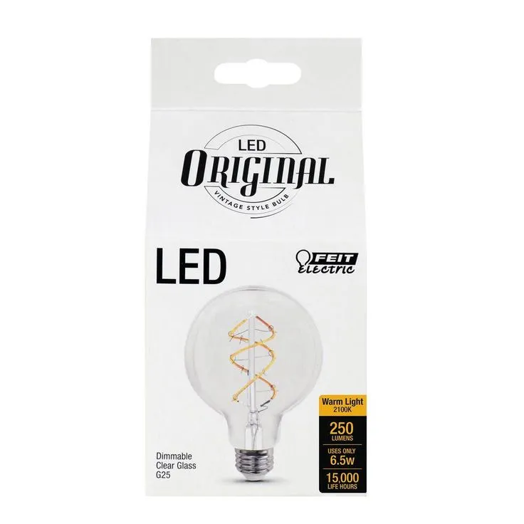Feit Electric 40-Watt Equivalent G25 Dimmable Clear Glass Vintage Edison LED Light Bulb with Spiral Filament Warm White (1-Bulb), photo 5 of 8